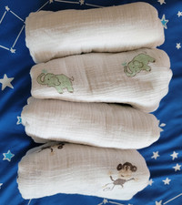 Aden  Anais Muslin Swaddle Blankets, set of 4, elephants and monkeys, unisex
