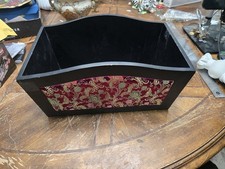 Vintage EHI Edward Hecht Chinoiserie Mag Rack – Black Wood with Floral Inset