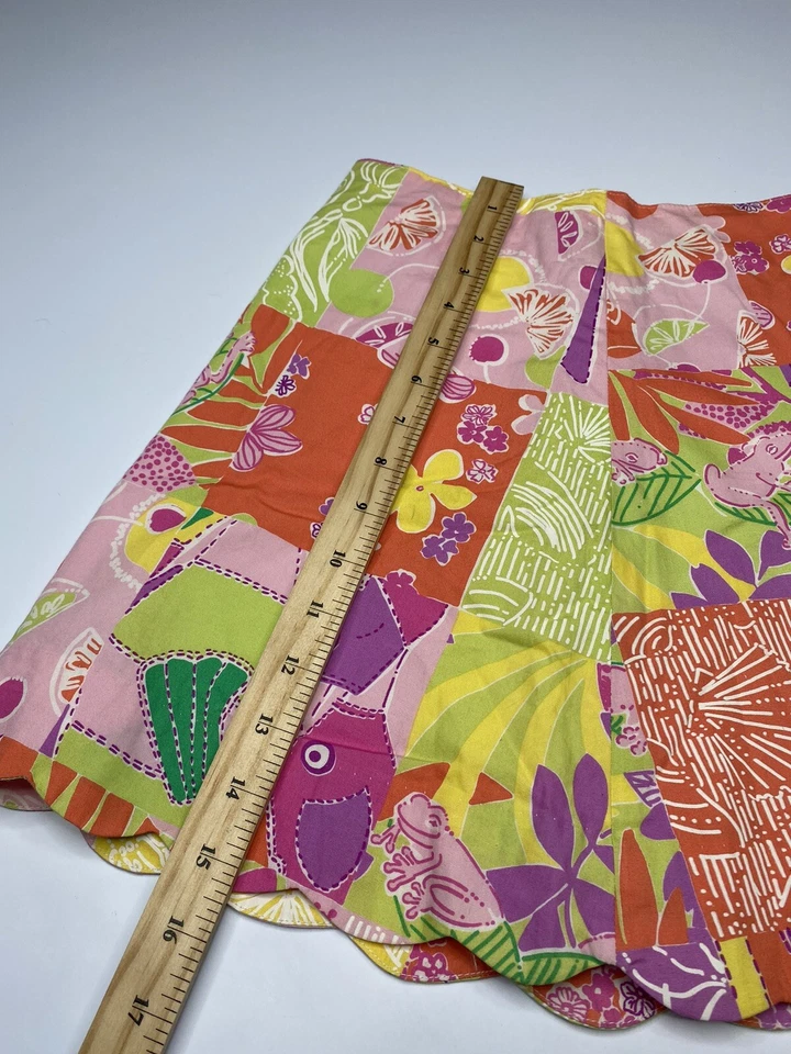 Lilly Pulitzer Girls Skirt Sz 8 Multicolor Patchwork Print Scalloped A-line VTG - Image 3 of 4