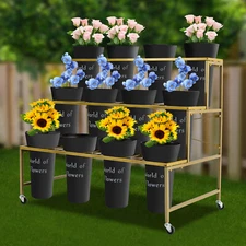 Flower Holder Shelf Display Stand Flower Shop Pot Rack 3 Layers With 12-Bucket