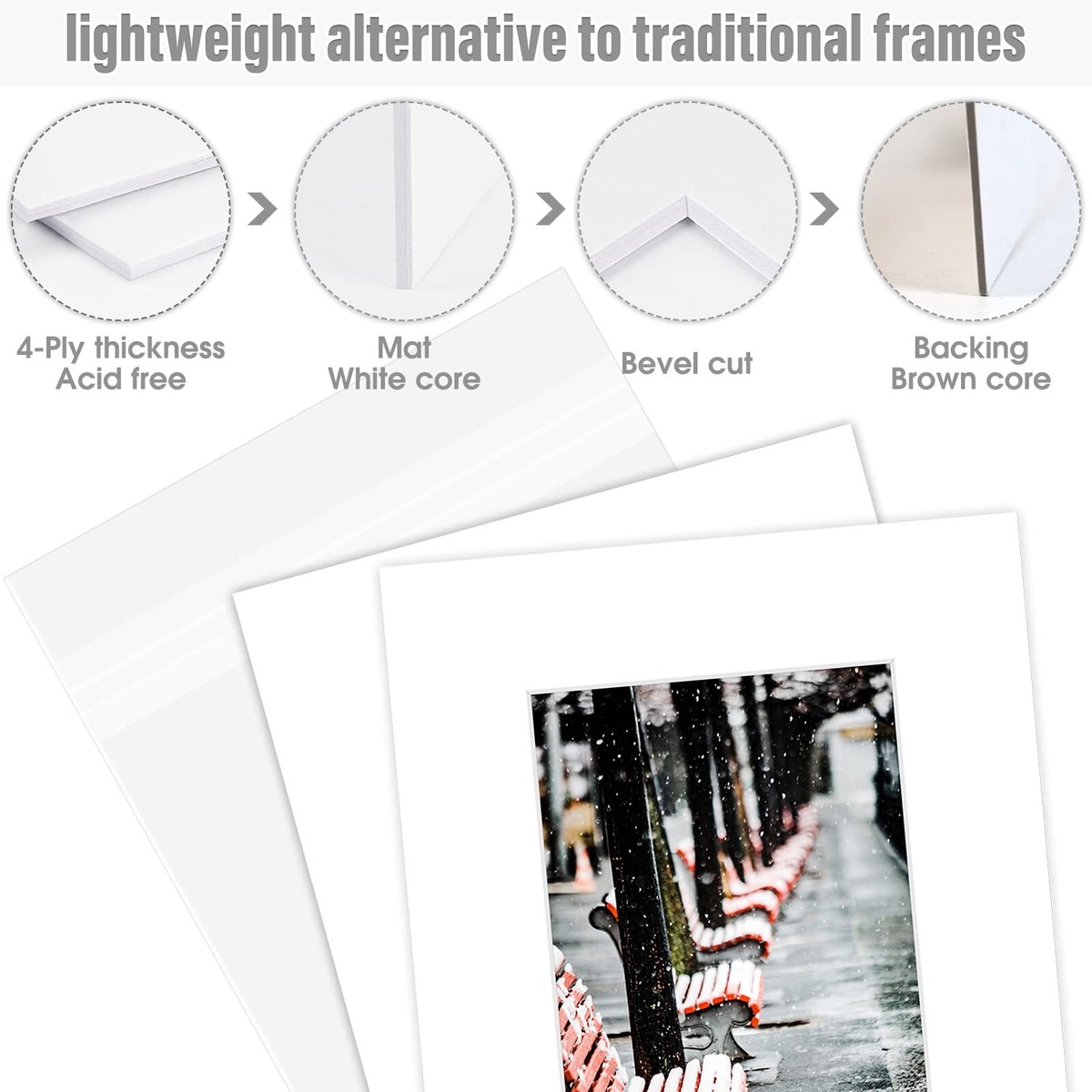 Photo Mats With Backing 50 Pack! Golden State Art 8x10 White Picture ...