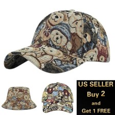 Embroidered Bear Distressed Dad Hat Adjustable Strapback Baseball cap Bucket Hat