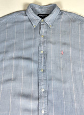 Men's Ralph Lauren Golf Tilden Button-Down Shirt Window Pane Silk Linen Sz L