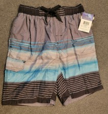 Kanu Surf Men's Mirage Swim Trunks Moonbeam Black/Aqua Medium FREE SHIP - NWT