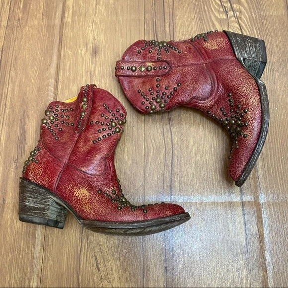 Old Gringo Studded Booties Ankle Distressed Red Cowboy Boot Women Size 6B