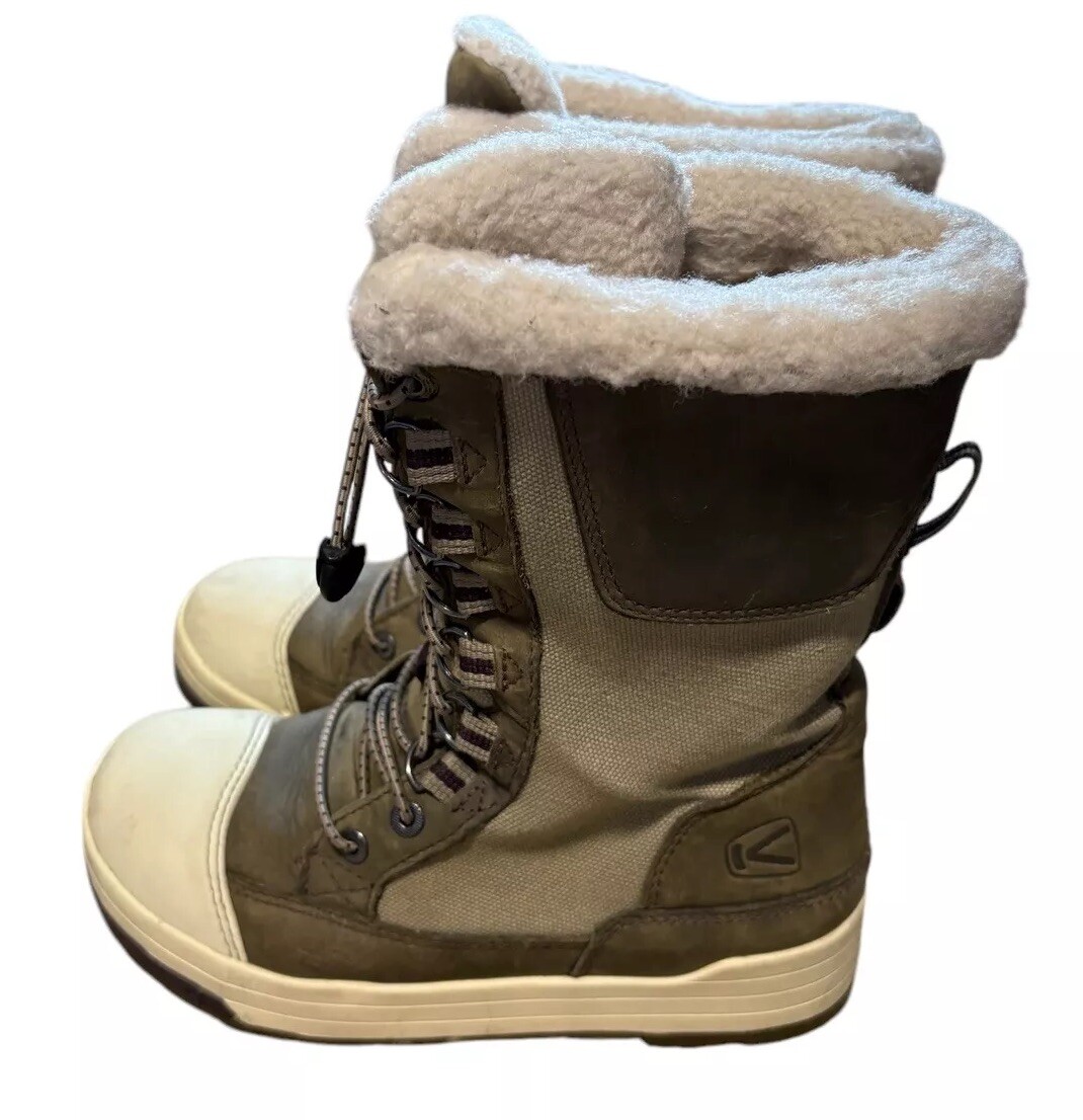Stivali sneaker Keen Snow Rover donna taglia 5 marroni tela pelle metà polpaccio invernali