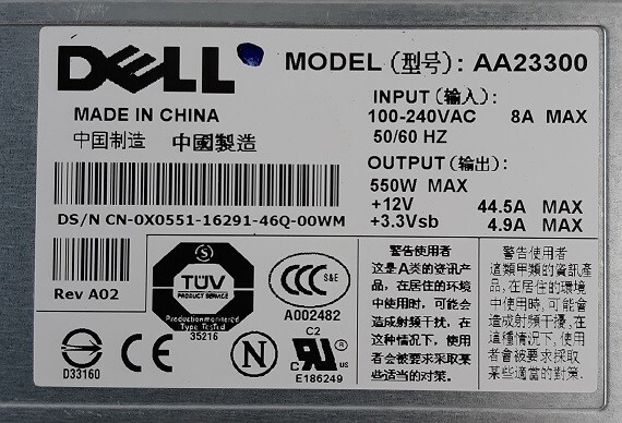 Dell POWEREDGE Server 1850 Power Supply Model AA23300 550watt for