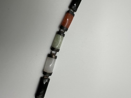 Vintage Multi Colored JADE "Good Fortune" Sterling Silver Bracelet 7.5"x8mm BrB4 - Picture 8 of 8