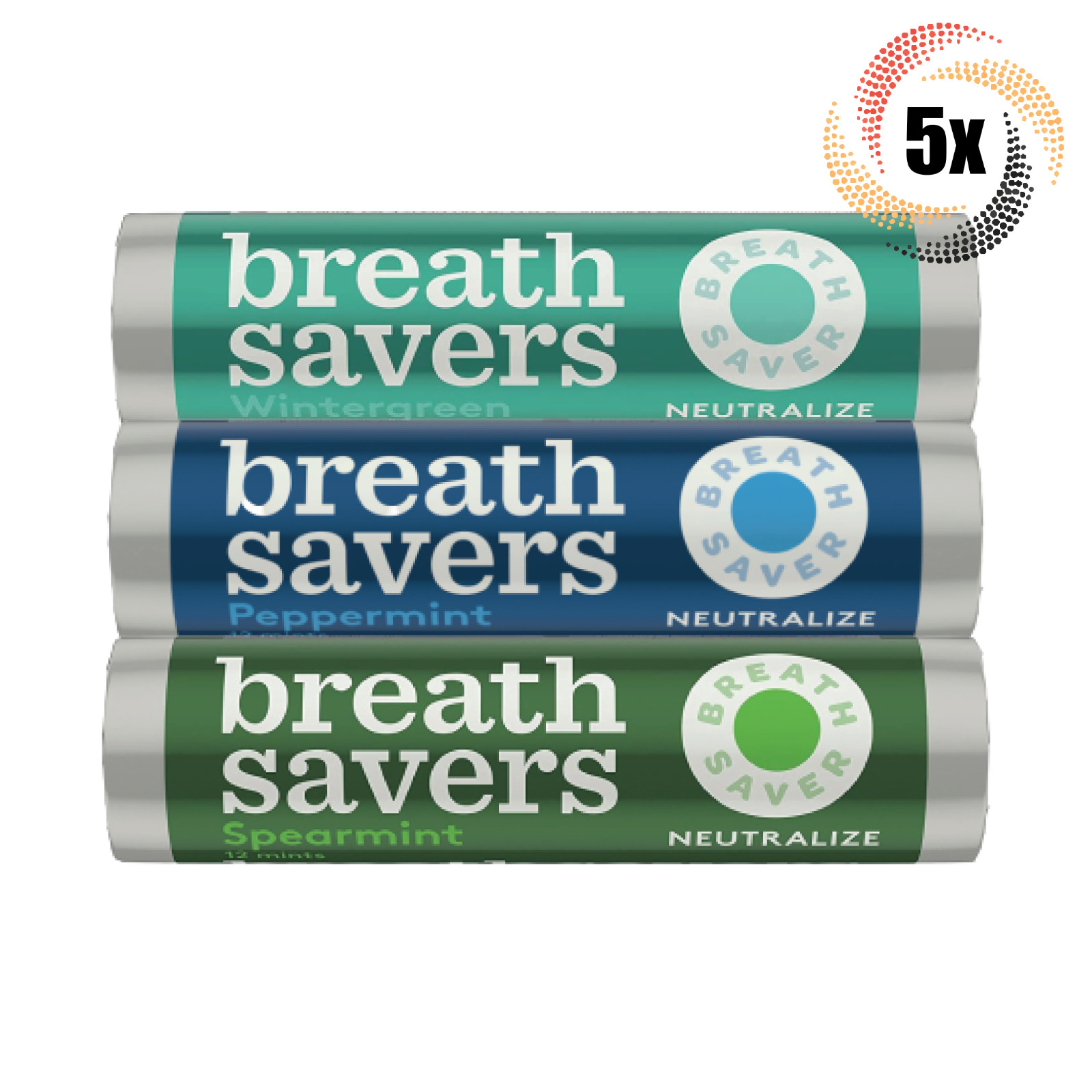 5 мятных конфет с разнообразным вкусом Breathsavers | 12 мятных конфет в рулоне | Смешивайте и сочетайте вкусы!