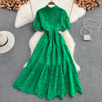 emerald green dress and red shoes Laura Ashley emerald green dress shoes – The Frockery main image 0