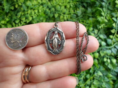 Vintage CREED Sterling silver - Miraculous Mary - CUTOUT pendant MEDAL ...