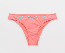 American Eagle Aerie Cheeky Bikini Bottom SMALL Spicy Coral Raised Dots