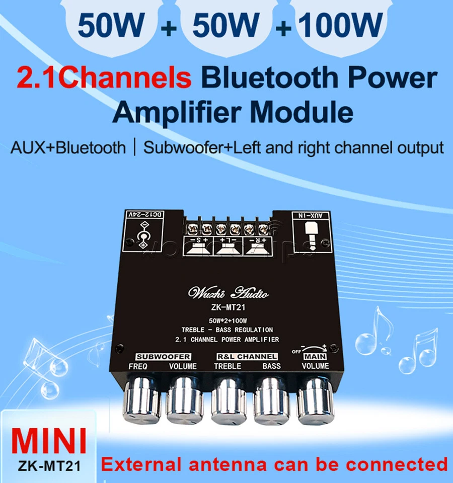 ZK-MT21 2.1Canales Bluetooth Audio Amplificador Placa Subwoofer 50W+50W+100W Foto 2 de 4