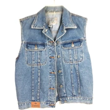 PS GITANO Womans Jean Vest Button Front Distressed Western Denim  Sz L Vintage