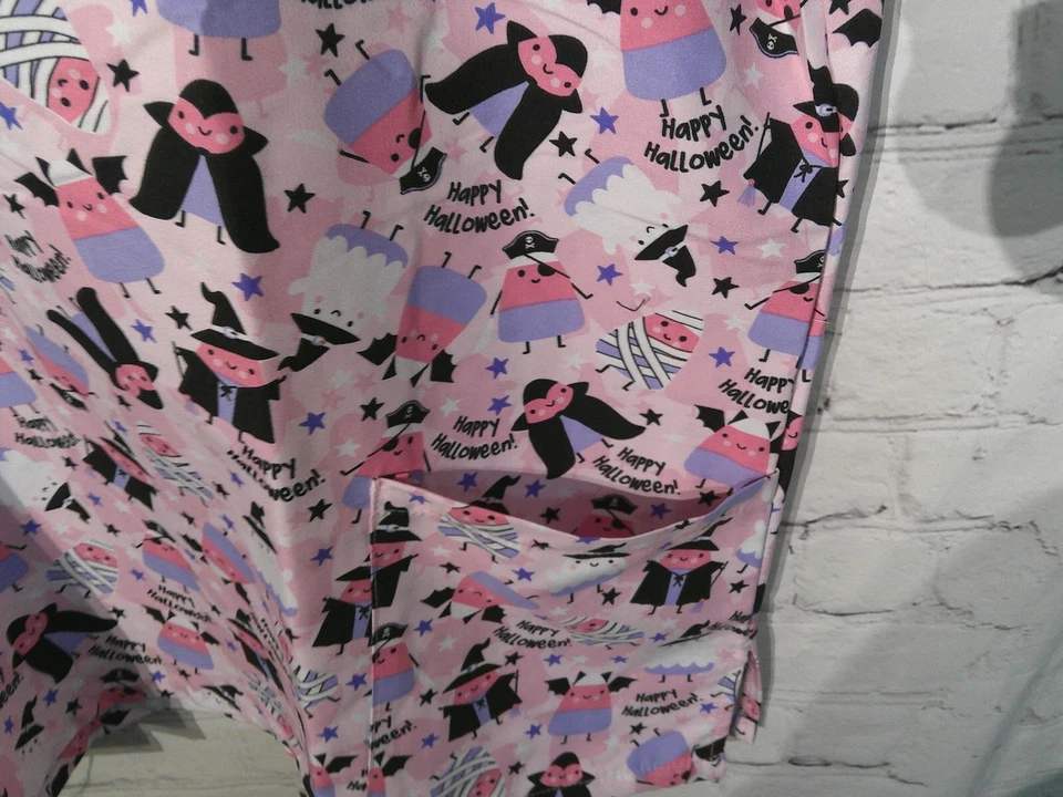 Womens Light Pink Halloween Divine Curves short sleeve Medical Top Plus Size 1X - Image 3 of 4