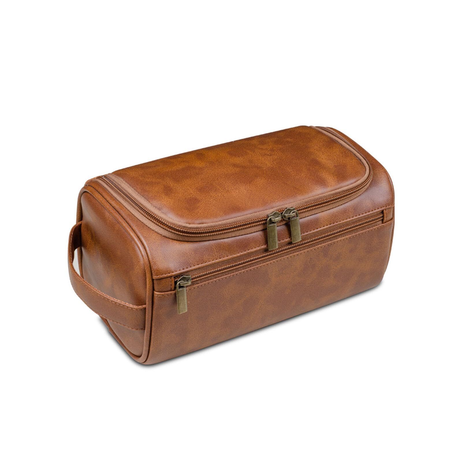 Vintage PU Leather Hanging Toiletry Bag for Men Women Travel Dopp Kit-image