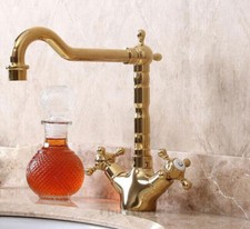 Gold Dual Cross Handle Swivel Sink Faucet Washroom Vanity Basin Tap Water Mixer