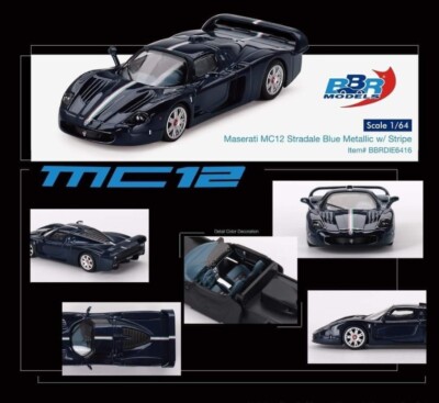2024 BBR Models 1:64 Blue Metallic w/Stripe MASERATI MC12 Stradale