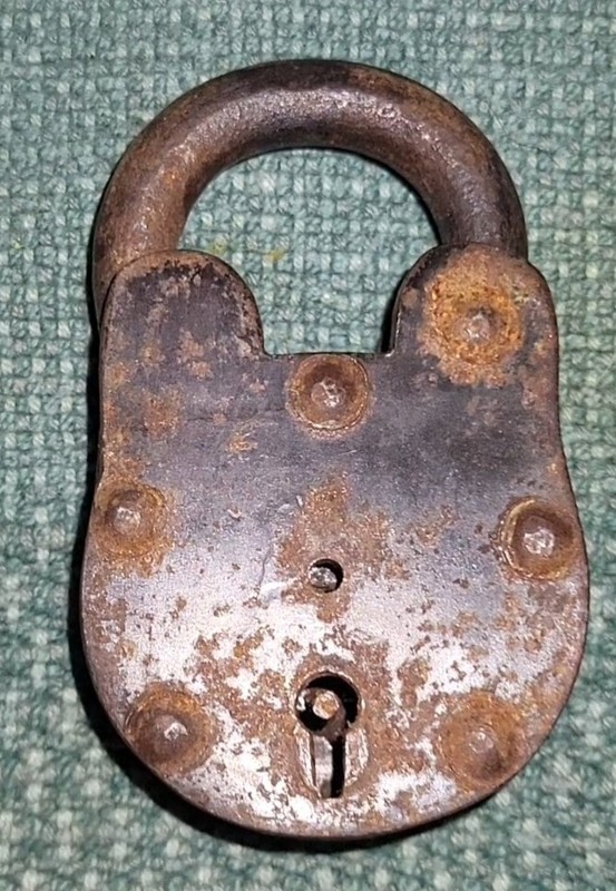 Vintage Iron Rivit Antique Padlock 3 ½” Long.
