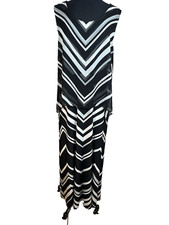 Alfani Women’s XL Dress Maxi Sleeveless Stretch Striped Chevron Black White