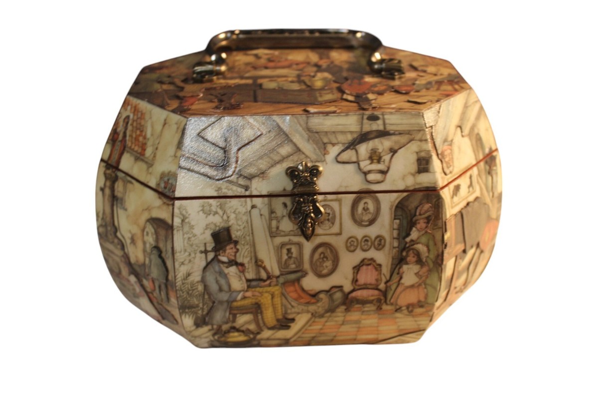 Vintage 1960s Anton Pieck Decoupage Wood Multi Scene Purse