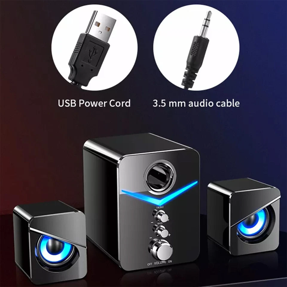 Computer Speakers Surround Sound System Wired PC Speakers Gaming Bass 3.5mm Jack - Image 4 of 4