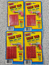 Vintage NOS Lot 4 Imperial Toy Silent Sam Diecast 2" Metal Mini Cap Guns Taiwan