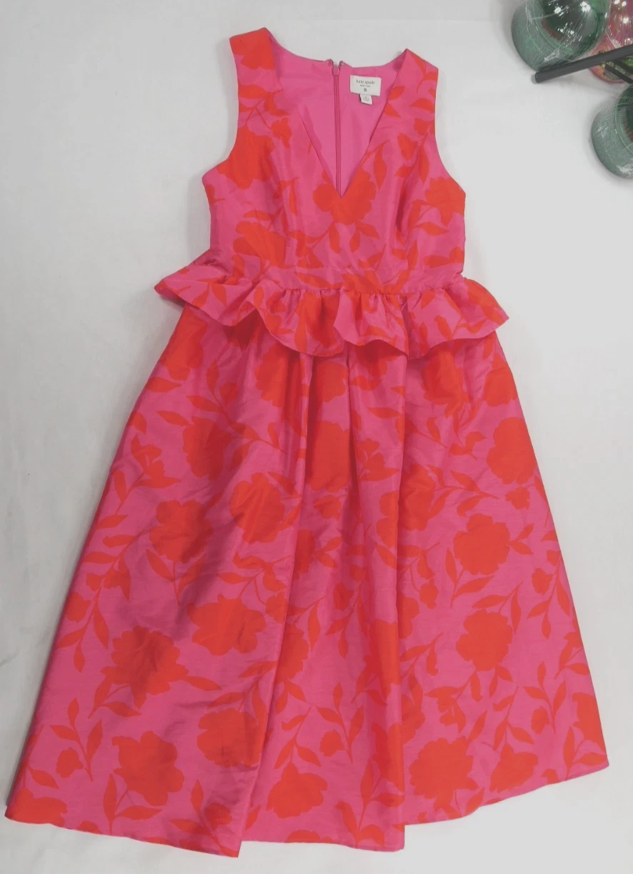 Abito midi Kate Spade NY x Target classico rosa peplo donna taglia 10 nuovo