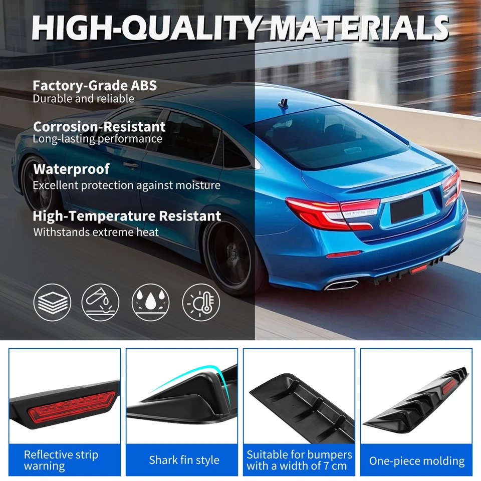 For 7 Series 750i 740i Rear Bumper Diffuser Lip + Brake LED Light Gloss Black - Image 3 of 4