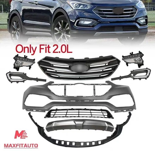 Fit Hyundai Santa Fe Sport 2017-2018 Front Bumper Cover Kit W/Grille/Fog Lights