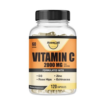 Happi Mi Nutrition Vitamin C 2000MG, Zinc 40 mg, 120 Count (Pack of 1), Red 