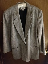 Women's Leslie Fay Sportswear Herringbone Button Up Blazer Jacket Gray Size 14