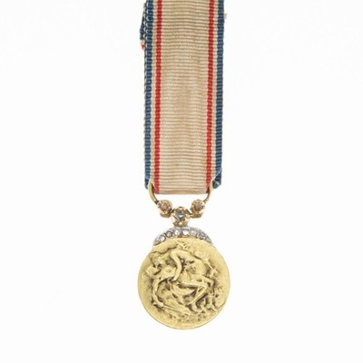 Medaille der französischen Anerkennung. Gold mit Diamanten und Band. Gutschein