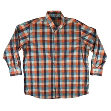Visconti Shirt Mens 2XL Orange Blue Plaid Button Down Long Sleeve Check Cotton