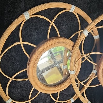 Vintage Rattan Boho Wall Mirrors Set of 2 Made In Vietnam Round Wall Mirrors New