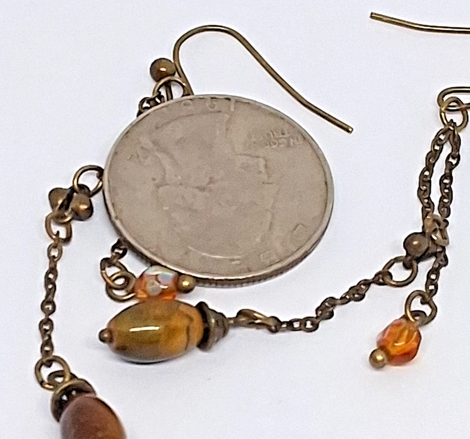 Pendientes colgantes hechos a mano de cadena ojo de tigre con cuentas de 2,5 pulgadas Foto 4 de 4