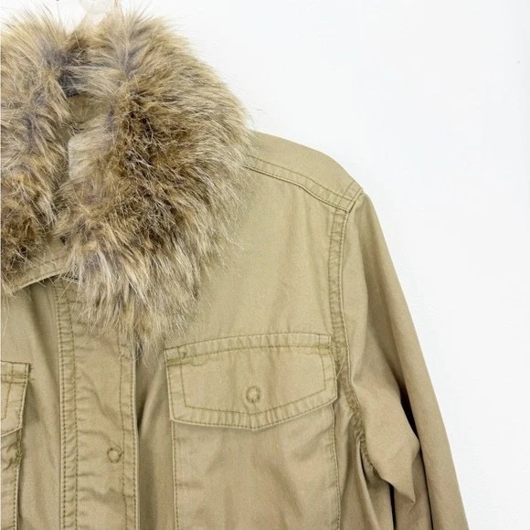 Anthropologie Saskia Utility Jacket Green Faux Fur Jacket Size Medium - Image 2 of 4