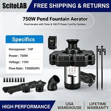 Pond Fountain Aerator for Lake Floating Pump 1HP 15000GPH 750W with Timer