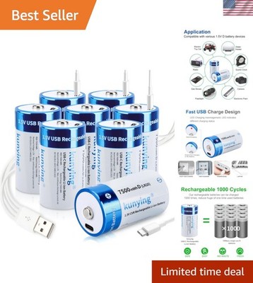 Rechargeable D Batteries 8 Pack 7500mWh High Power Long Life Battery Set
