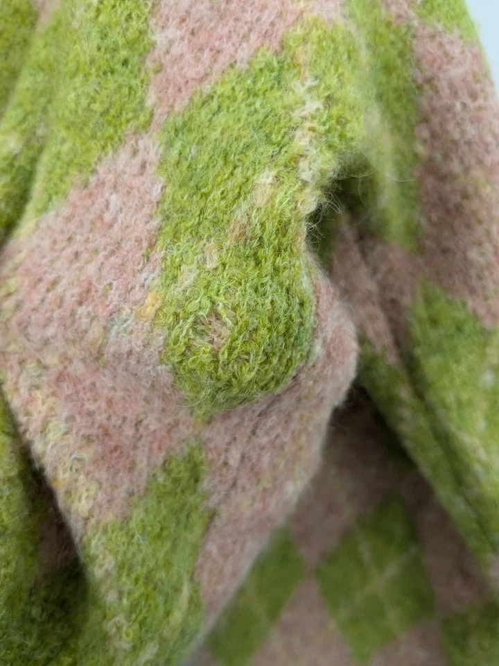 Cárdigan tejido recortado LUSH Argyle para mujer talla S grueso retro argyle abotonado Y2K Foto 3 de 4