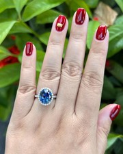 Oval Cut Real  Sapphire Diamond Engagement Ring 4.50 ct 14K Solid White Gold