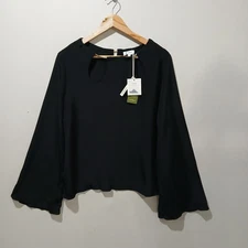 LILYSILK Blouse XXL Black 30MM Silk Droplet Cut-Out Golden Ring Collar NWT $305