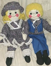 Vintage 80's Little Boy Blue & Goldilocks Cloth Rag Dolls matching set folk