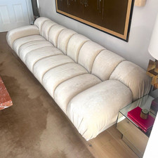 Beige Velvet Cocktail Sofa 3 Seater Pad Arms Solid 240x90x60cm Used