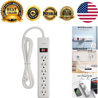 Compact 6-Outlet Surge Protector with 90-Degree Flat Plug and Mountable Design