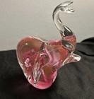 Pink Elephant Clear Glass with Pink Swirls Figurine with Bubbles and Trunk Up — photo 1