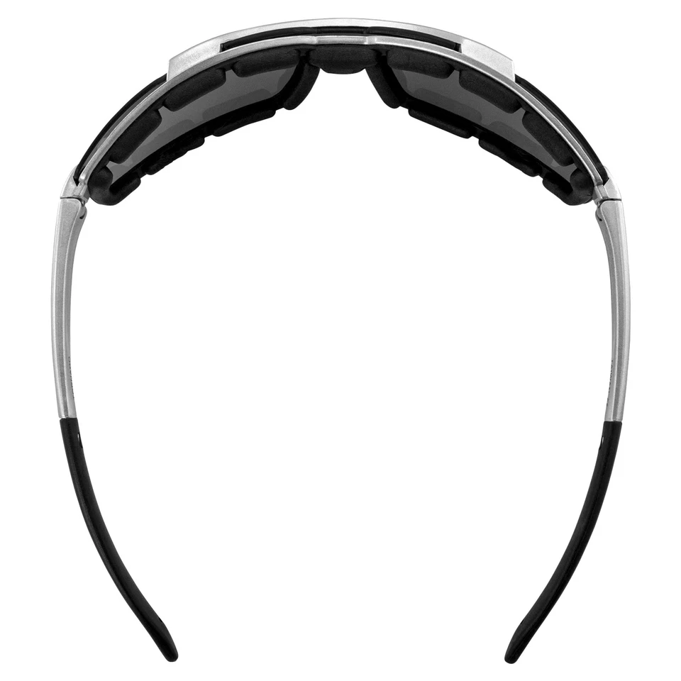 Gafas de sol acolchadas Tornado para motocicletas monturas plateadas lentes espejadas flash Foto 4 de 4