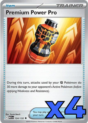4x Premium Power Pro 124/132 Me01: Mega Evolution PLAYSET x4 - Pokemon TCG - NM