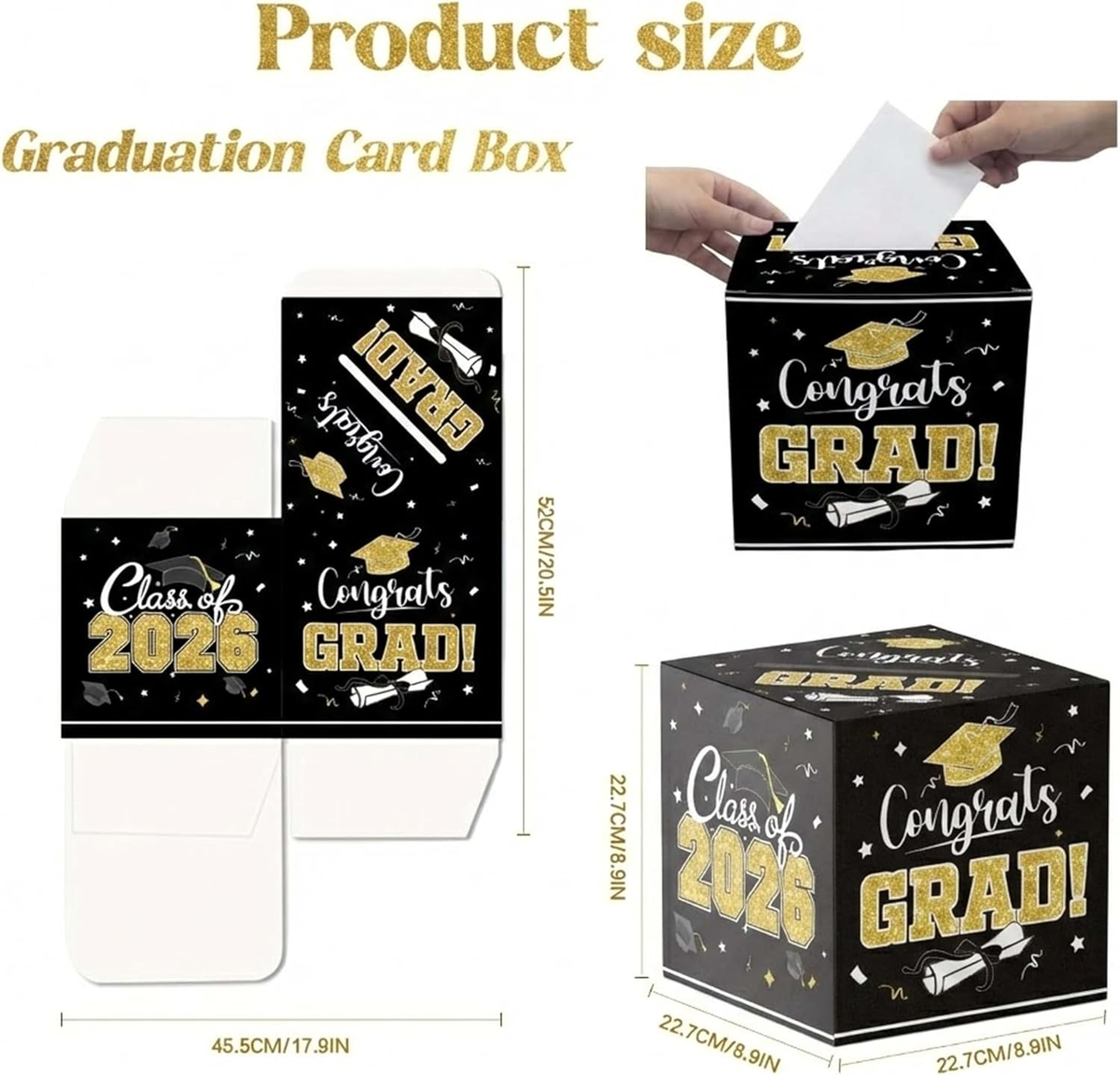 Elegant Graduation Card Box Class of 2026 - Black and Gold Design