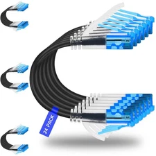24-Pack 1 ft Black Cat 6a Ethernet Cable 28AWG 10Gbps Patch Cable for Data